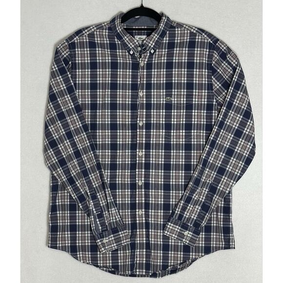 Lacoste Mens Size 44 Multicolor Plaid Button Down Shirt Preppy Money Golf EUC - Picture 1 of 10